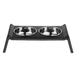 Elevated Stainless Steel Double Pet dog Bowl Feeding Station Raised Height Stand, to Relieve Neck Stress Keep Healthy