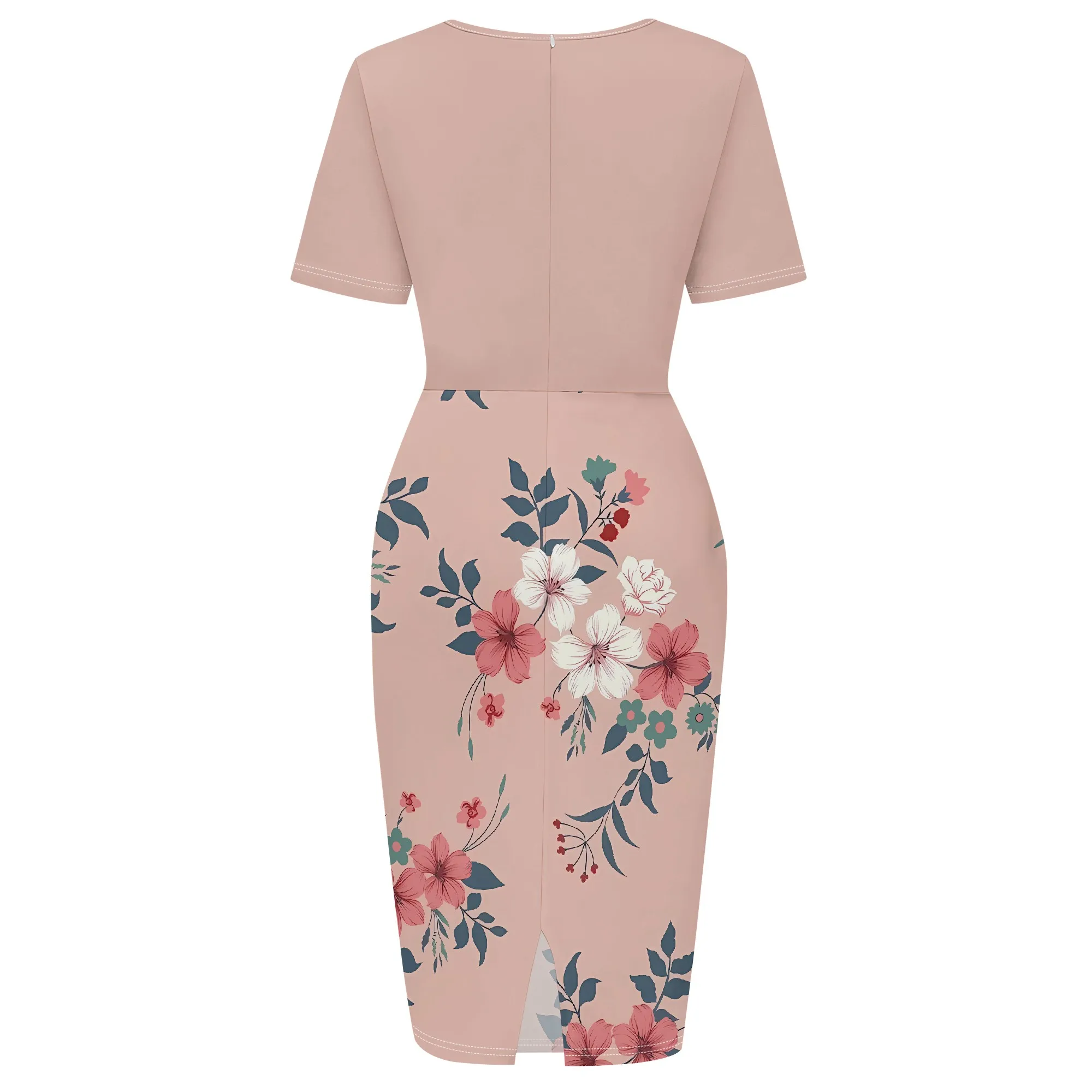 Abito da donna con stampa floreale Nupusa, taglia standard, casual, girocollo, manica corta, abito con cintura