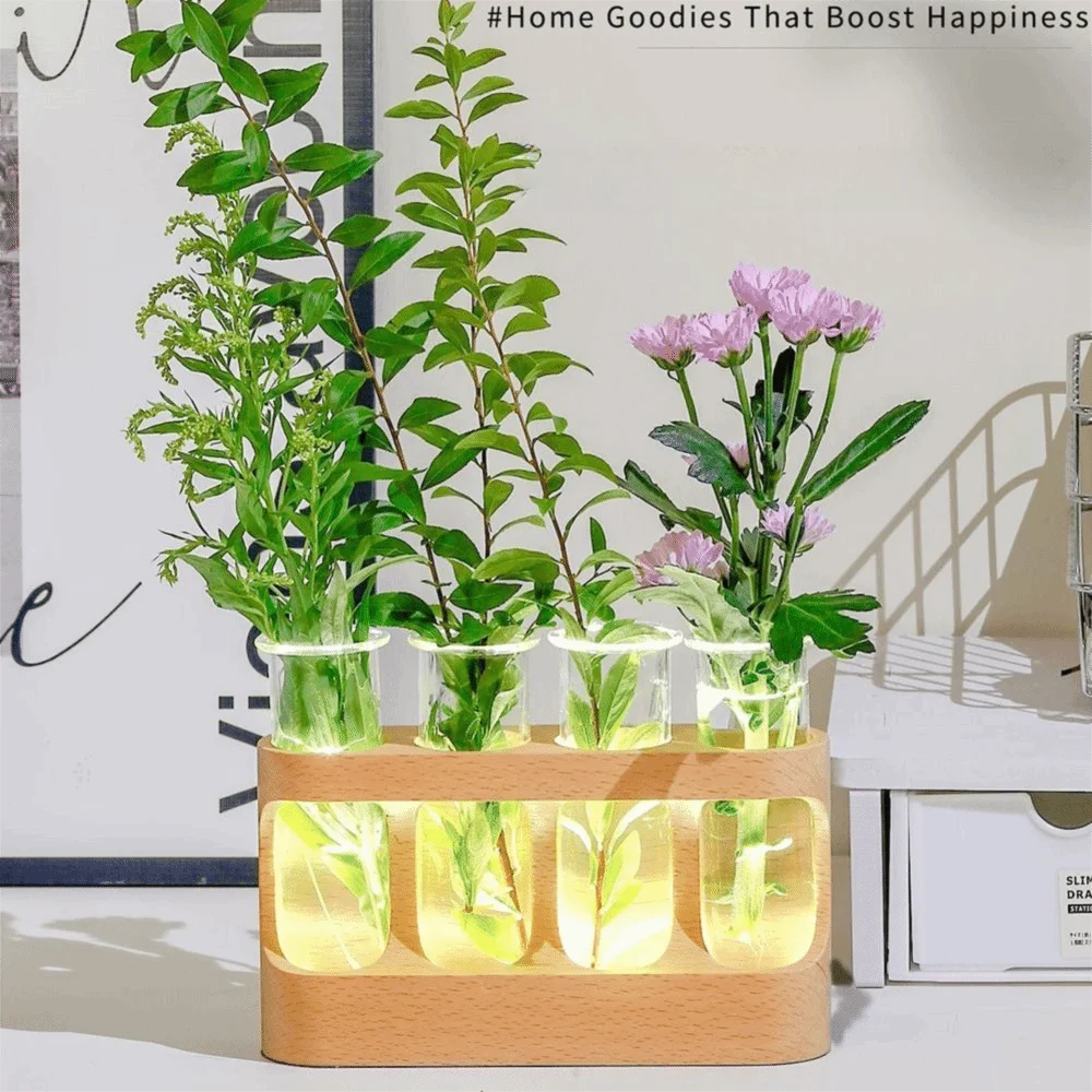 With Wood Stand Plant Propagation Station 3 Color Light Adjustable Transparent Propagation Tube Flower Arrangement Soft Light