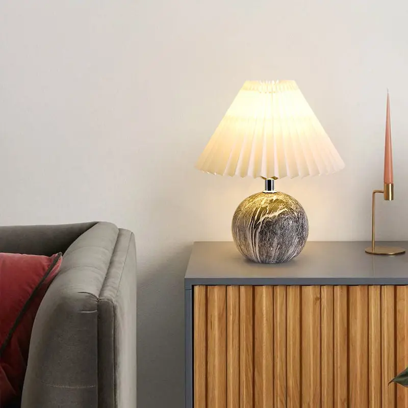 

Nordic Pleated Fabric LED Table Lamp Ceramic Base Living Room Bedroom Study Restaurant Atmosphere Decoration Home LED Desk Light