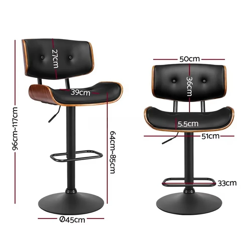 Modern bar stools with backrests, foot pedals and height-adjustable PU cushions