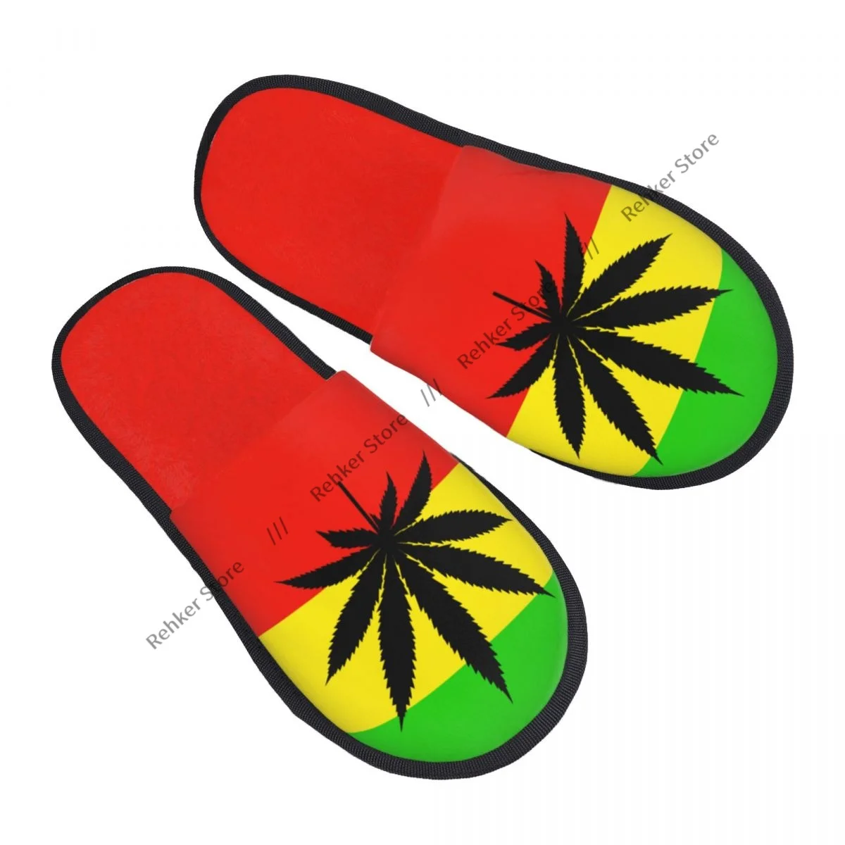 Soft Plush Cotton Rasta Flag With Leaf Slippers Shoes Non-Slip Floor Indoor Furry Slippers For Bedroom