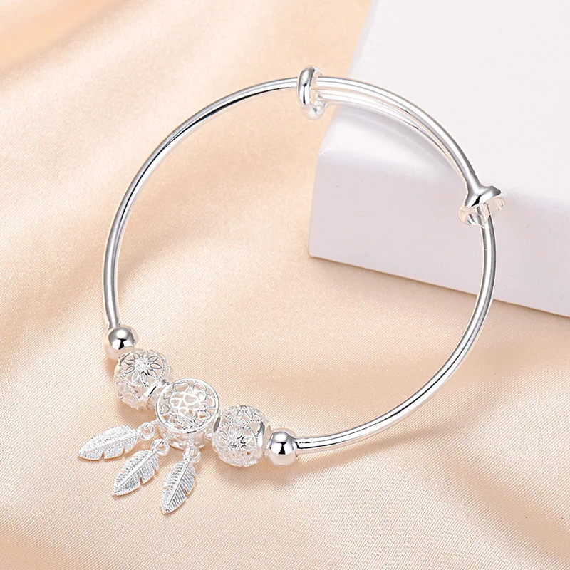 Luxury 925 Sterling Silver Beads Bracelets For Women Original Designer Dreamcatcher Tassel Feather Adjustable Bracelets Jewelry