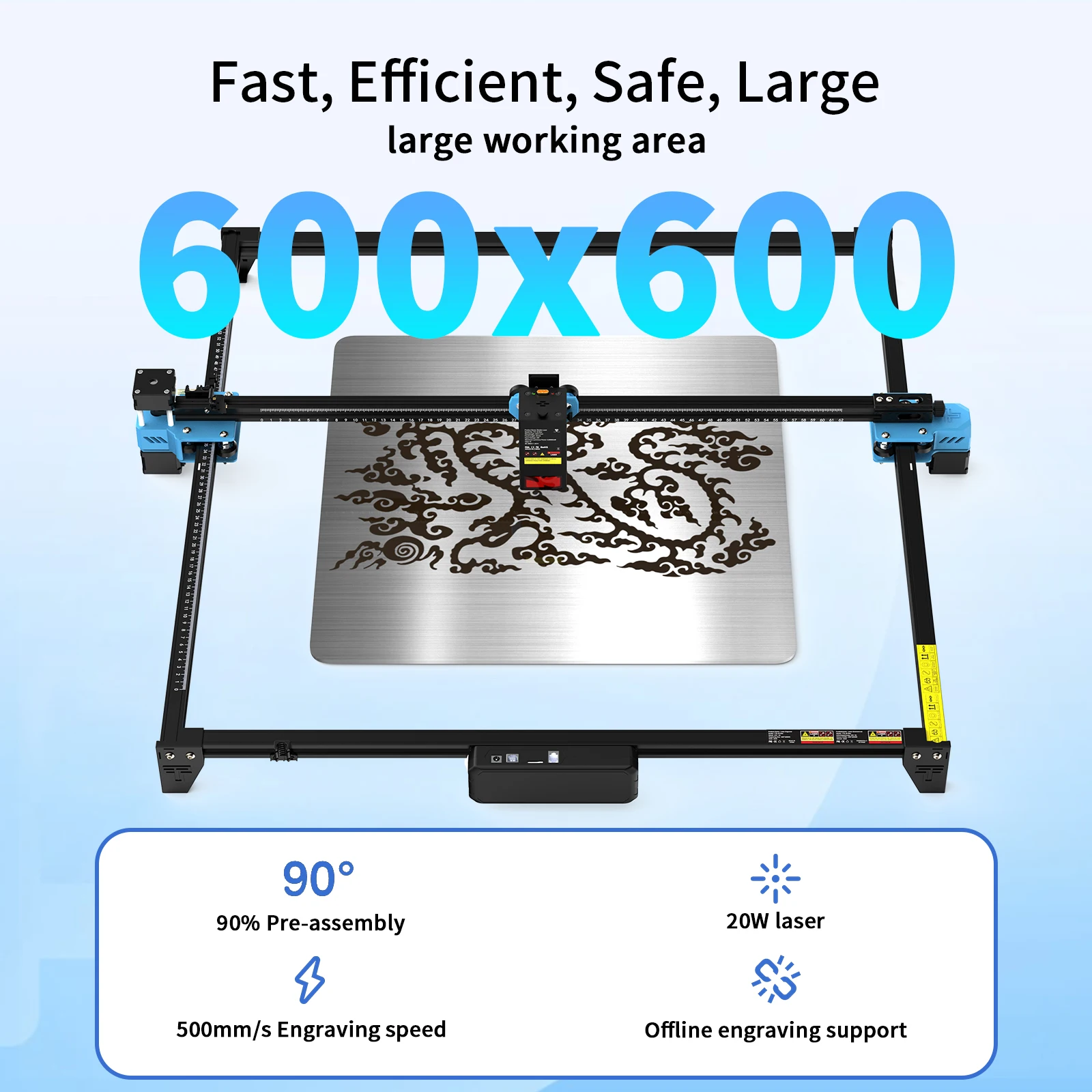 Twotrees TTS-20 Max Metal Laser Engraving Machine Work Area 600x600mm Laser Cutting Machine For MDF Acrylic Leather Wood