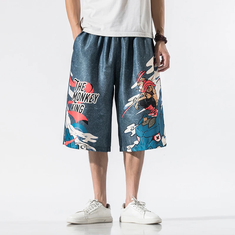 

Summer Chinese Style Printed Short Mens Wide Leg Shorts 2023 Men Streetwear Beach Shorts Male Traditional Thin Soft Hanfu