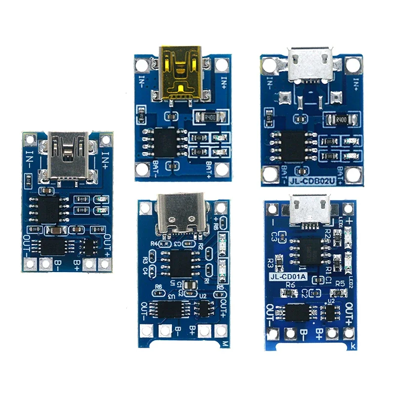 5 pcs Micro USB 5V 1A 18650 TP4056 Lithium Battery Charger Module Charging Board With Protection Dual Functions 1A Li-ion