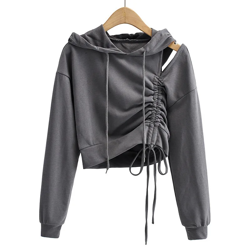 Irregual Lace Up Women's Hoodies 2023 Spring New Korean Style Casual Fashion Female Pullovers Solid Color O-Neck Tops Tees