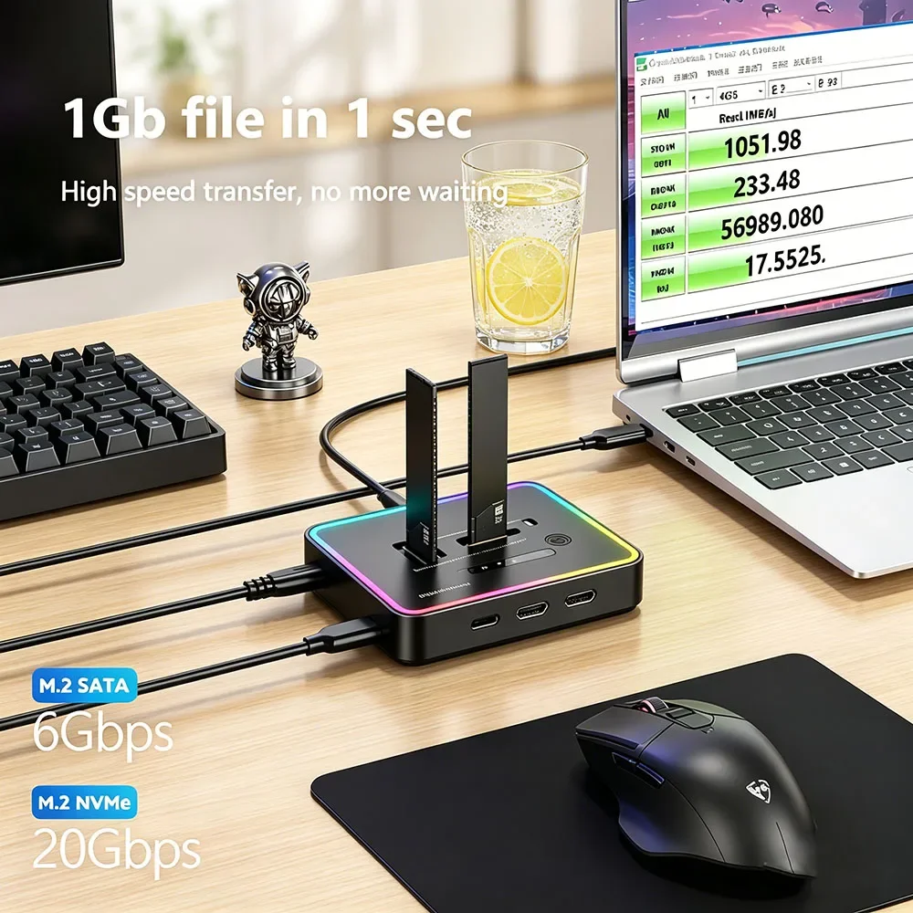 

M 2 SSD Docking Station Dual Protocol Offline Clone 2 Bay Type C 10Gbps Enclosure For PCIe NVME SATA SSD