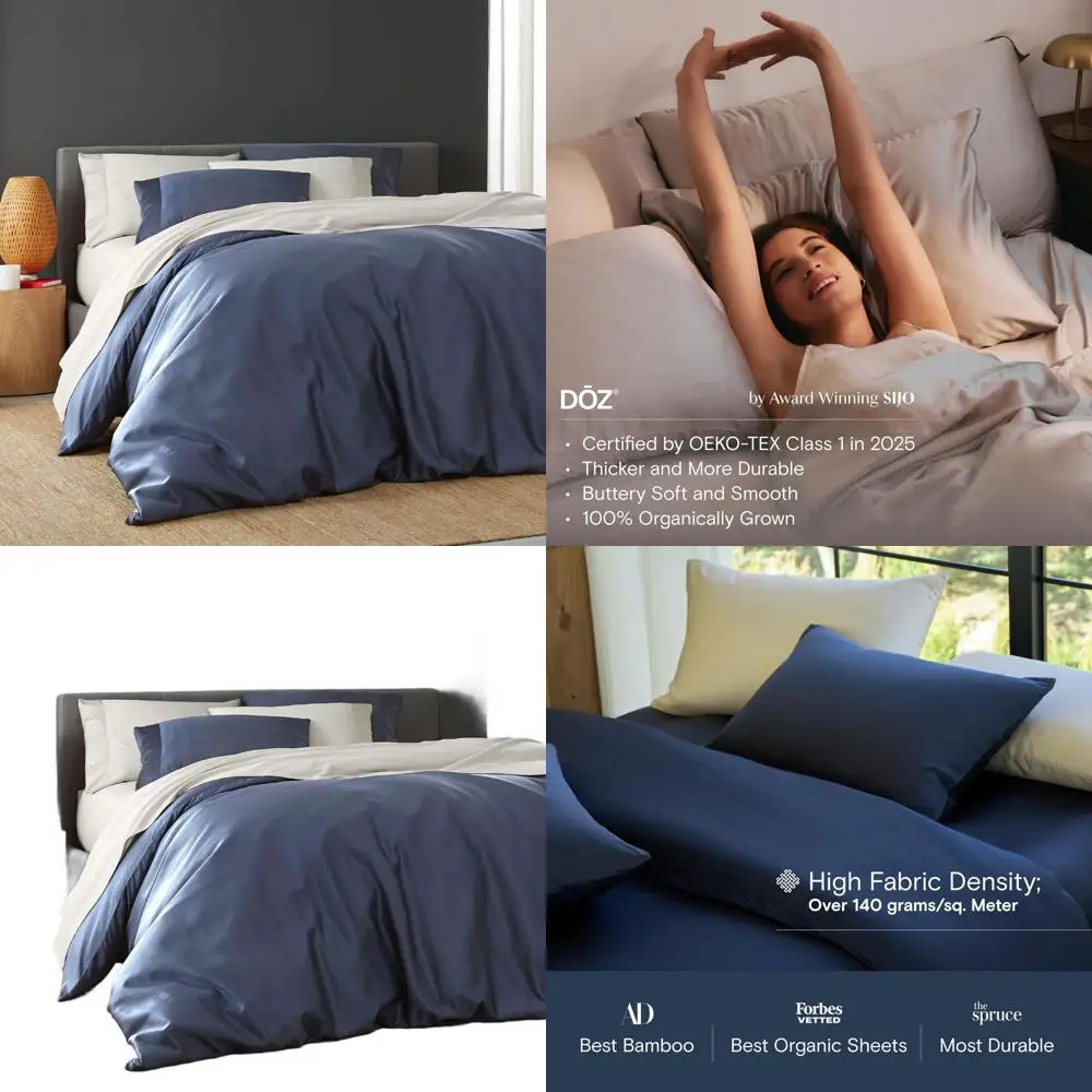 

Комплект пододеяльников из бамбуковой вискозы, органический, мягкий и охлаждающий, высокий GSM, 1 чехол + 2 чехла, 90x90 полный/королева, сапфир