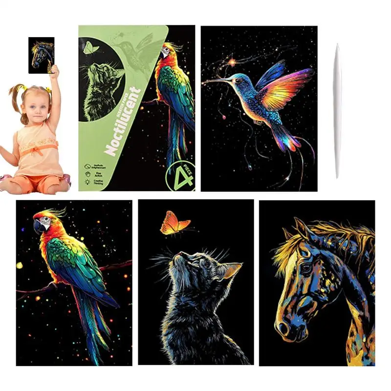 

Scratchboard Paper Handmade 4x Glitter Art Scratch Crafts Coloring Drawing Craft Fun Creative Landscape And Animal Art For