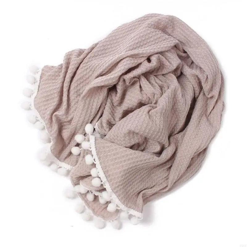 

E06F Baby Soft Cotton Receiving Blanket Knitting Hairballs Tassel Bath Towel Newborn Photography Props