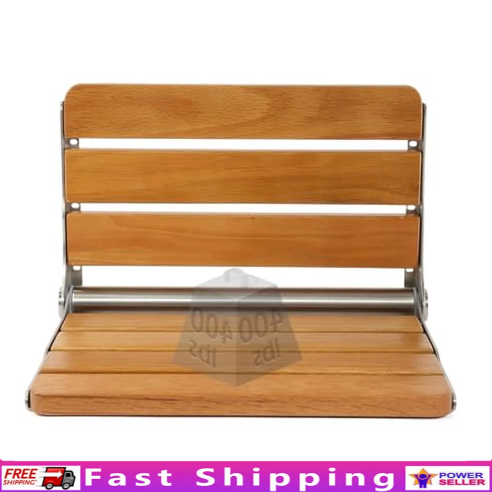 Asiento de ducha plegable de acero inoxidable de madera, silla montada en la pared con soporte de carga de 400 libras, banco, baño, Sauna, vestidor, pasillo