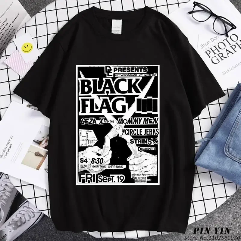 Camiseta de banda negra para hombre, camisa de manga corta con estampado de bandera Vintage, Punk, Rock, Hipster, música, Harajuku