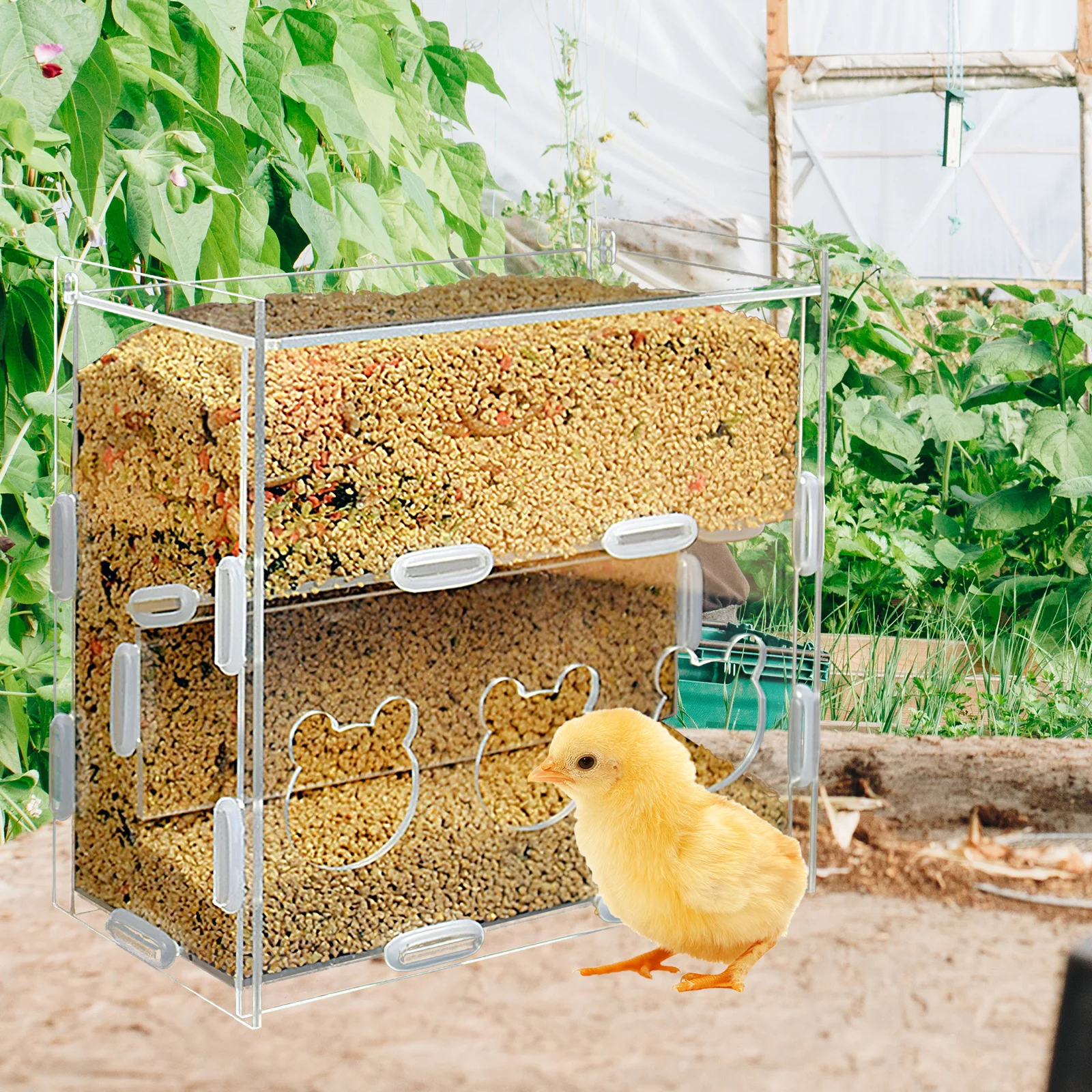 

Acrylic Rutin Chicken Feeding Box Automatic Feeder Multi Use Parrot Poultry Food Holder Transparent Feeder Chicken Feeding Box