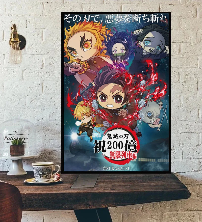 Japońskie Anime ostrze pogromcy demonów nieskończony pociąg obraz na płótnie wydruk i plakat chłopiec dekoracja ścienna do sypialni dekoracja obrazu