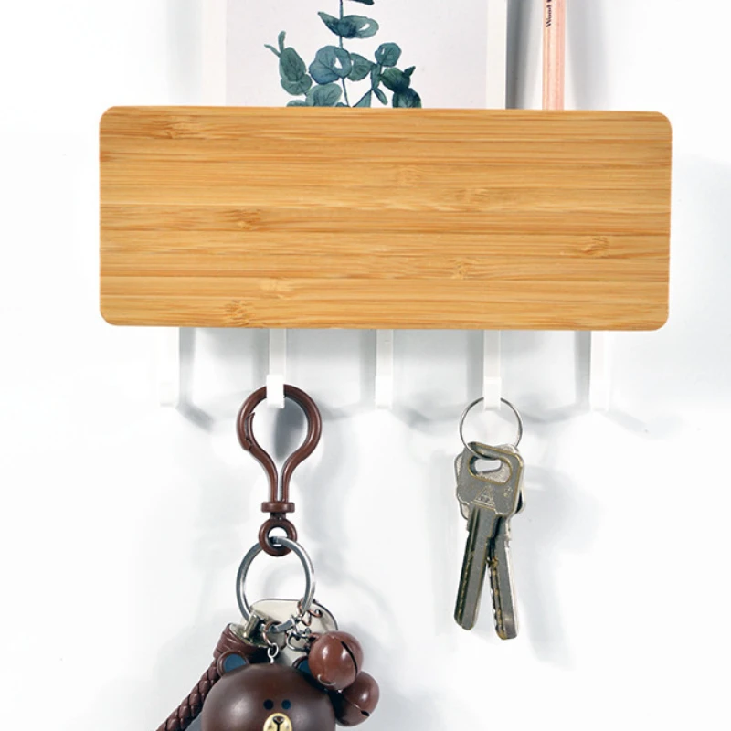 

Entrance Key Hooks Behind-the-Door Storage Rack Natural Bamboo Durable Smooth Polished Safe To Touch Strong Load-Bearing