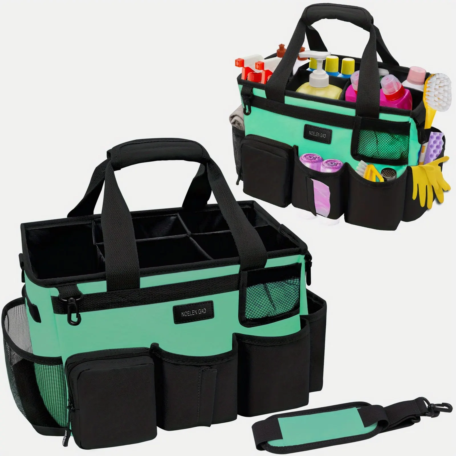 

Heavy-Duty Cleaning Caddy Bag with Built-in Rigid Support Panel • Detachable Divider for Custom Organization • Adjustable Padded Shoulder Strap & Secure Waist Belt • Spacious Main Compartment + Multiple Pockets • Lightweight Yet Durable Polyester Fabric •
