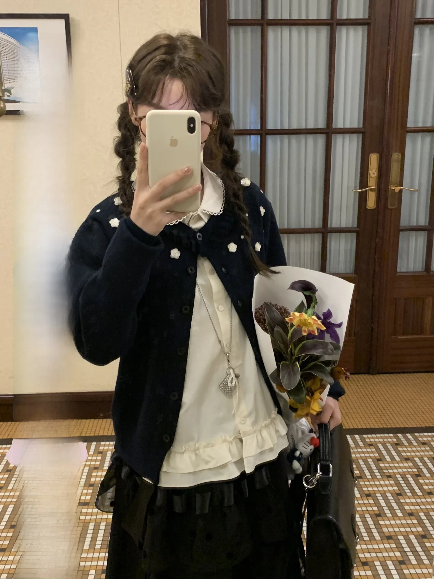 

Heavyweight Knitted Polka Dot Open Cardigan Soft Modal Fabric Women's Vintage Sle Clothing with Bead Embelliment