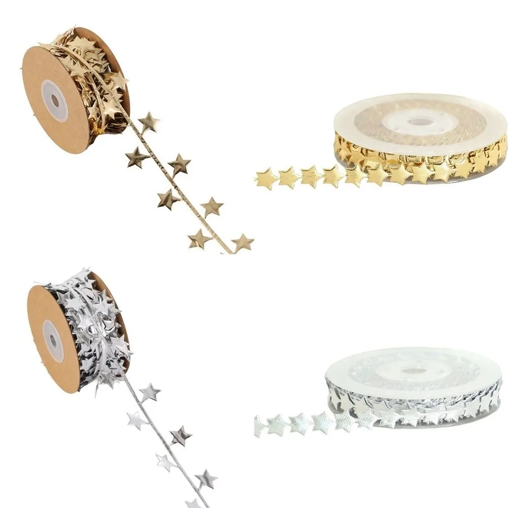 Sztuczna gwiazda, dekoracyjna wstążka, 10 metrów, skóra PU, ozdoby do zawieszenia na choinkę, srebrna, złota.