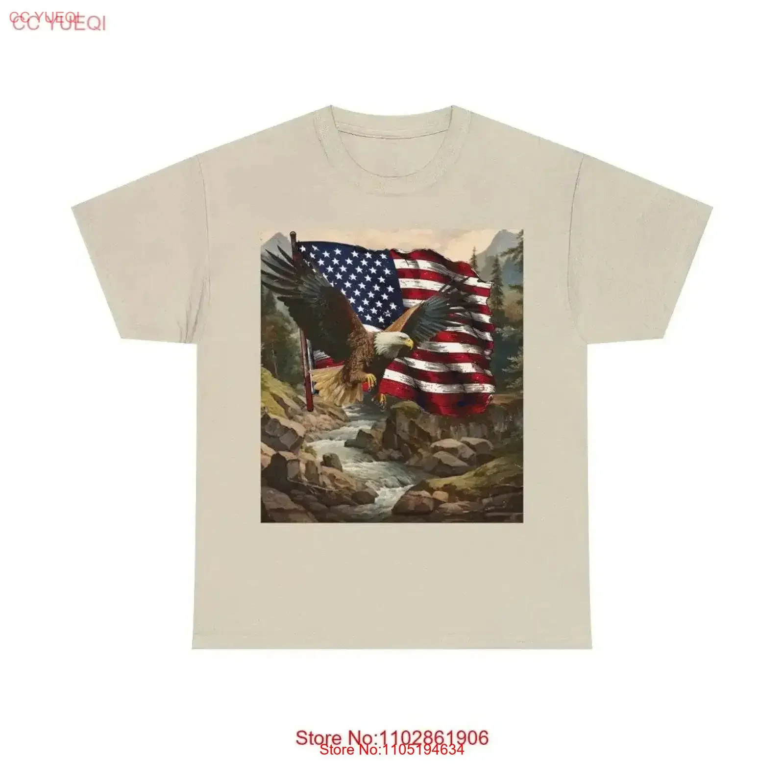 

Футболка из плотного хлопка с американским пейзажем и орлом, винтажная стираная мягкая, слегка дышащая уличная одежда, топ для повседневной носки