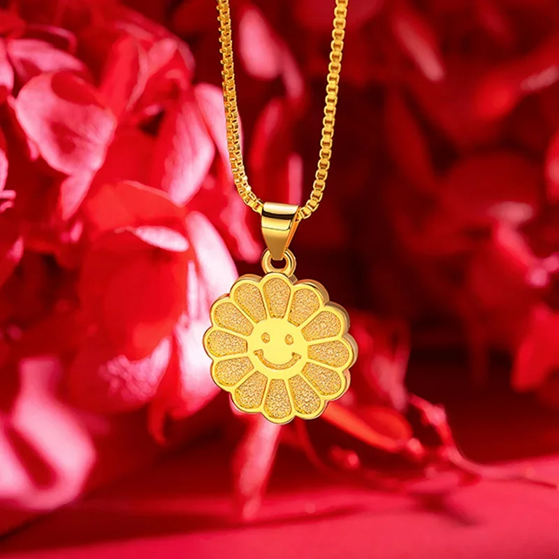 9999 Real Gold 24K Sunflower Necklace Premium Sunflower Small Golden Flower Clavicle Necklace