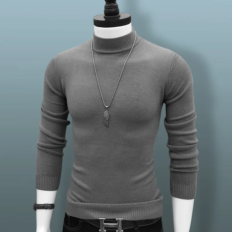 

Men's Thiened f-High Collar Knitted Sweater Autumn Winter Slim Fit Warm Base irt Korean Trendy Woolen irt plus Size