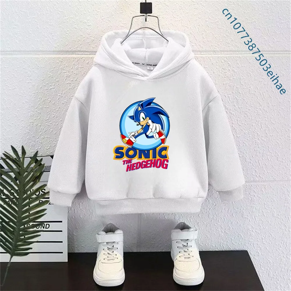Conjuntos de ropa cálidos para niños, sudadera con capucha gruesa de dibujos animados de Sonic, estilo cómodo, regalo perfecto para niños, uso diario