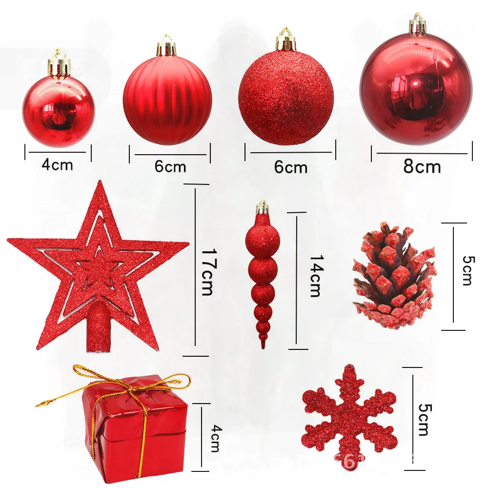 

60Pcs Matte Electroplated Plastic Christmas Ball Pine Cone & Snowflake Design Cross-Border Holiday Decorations for Christmas