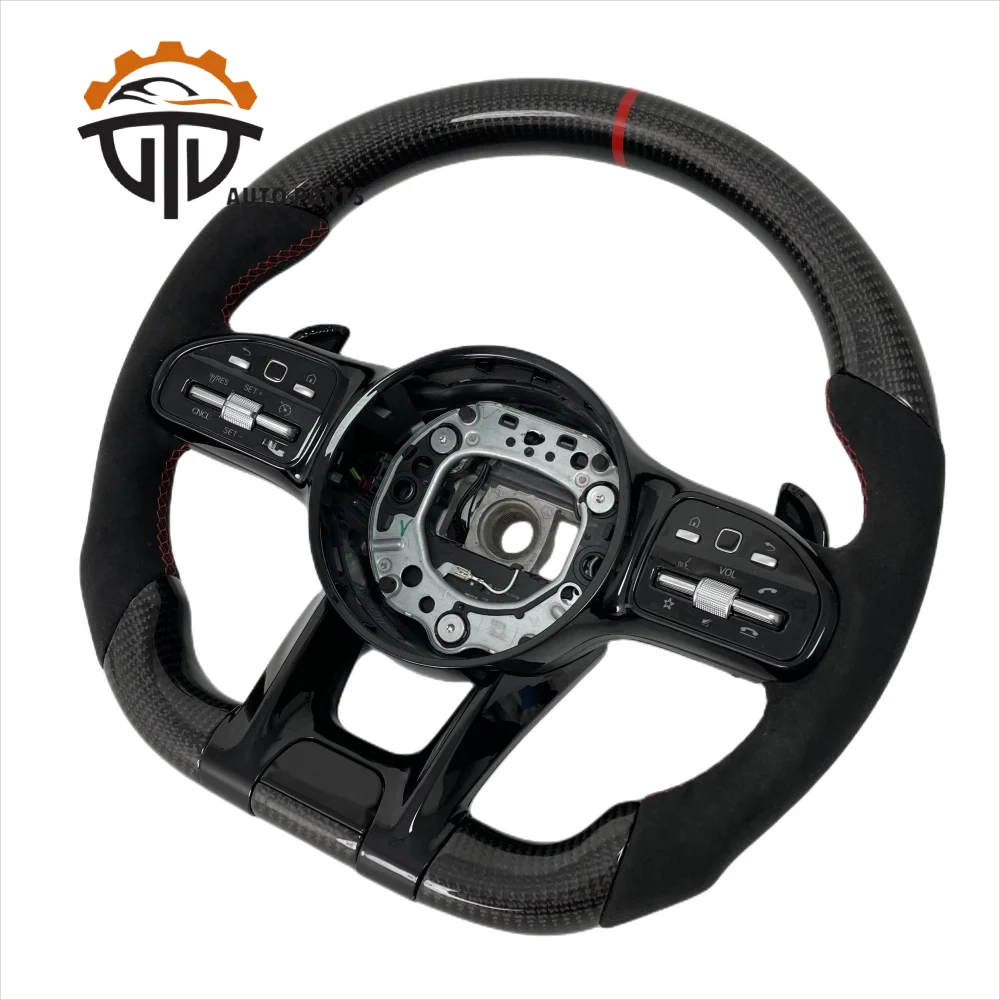 Replacement Real Glossy Carbon Fiber Steering Wheel With Perforated Leather For Benz AMG