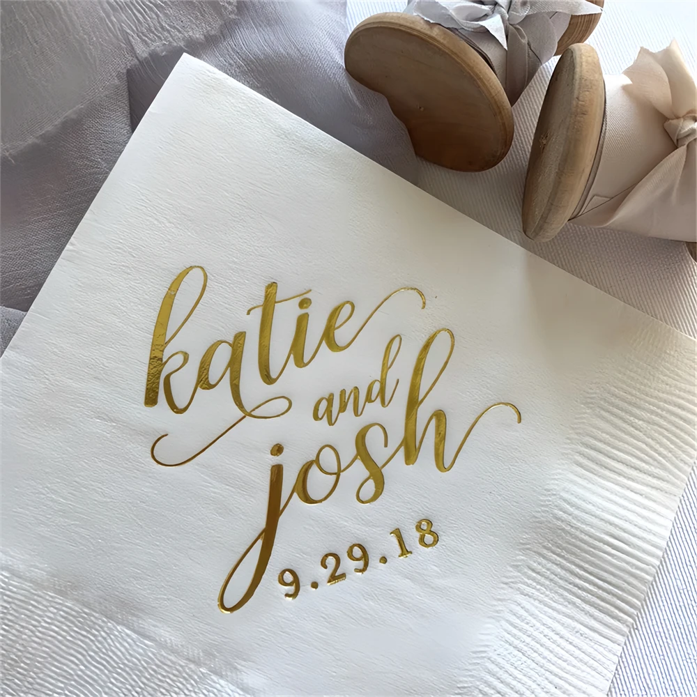 

50Pcs Custom First Name Wedding Napkins | Rehearsal Dinner | Engagement Party | Custom Bar Napkins | Cocktail Beverage Napkins