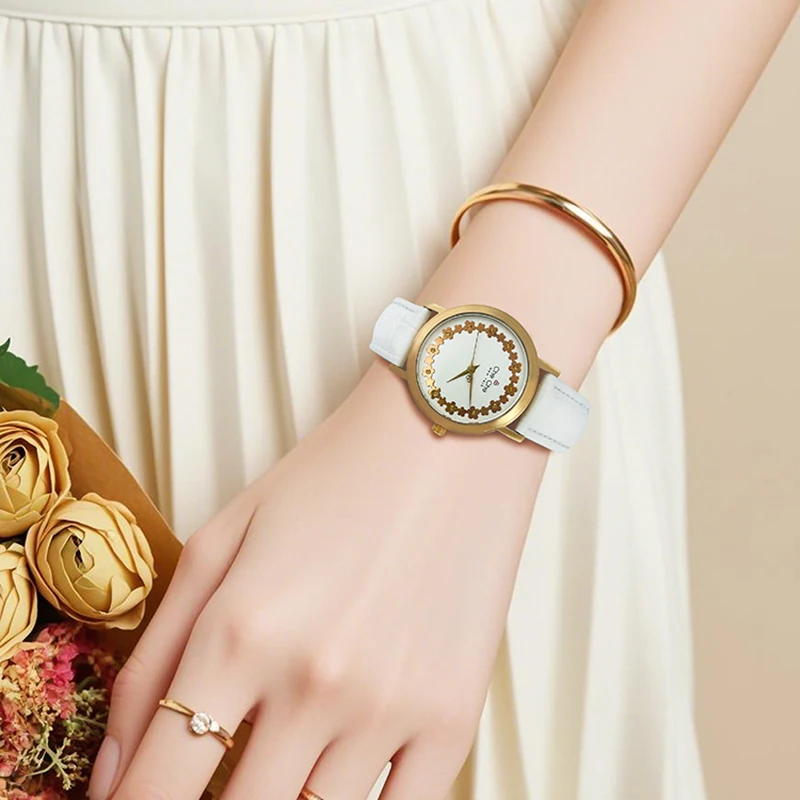 FIDI CC023 Women's Floral Crystal Quartz Watch Miyota 2035 Movement 35mm Genuine Leather Strap 5ATM Ladies Dress Watch Gift