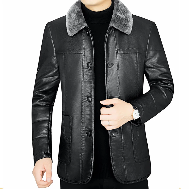 Male Leather Jacket Man Black/Brown Natural Leather And Fur Jacket Men Winter Add Fleece Coats Man Sheepskin Jacket Coats New