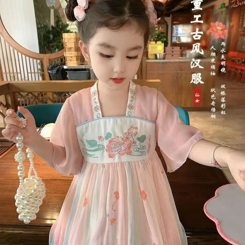 Children Hanfu Princess Baby Girl Dress Mandarin Collar  CottonTraditional Chinese Cloth Outfit  Costumes Oriental Fairy 2 6