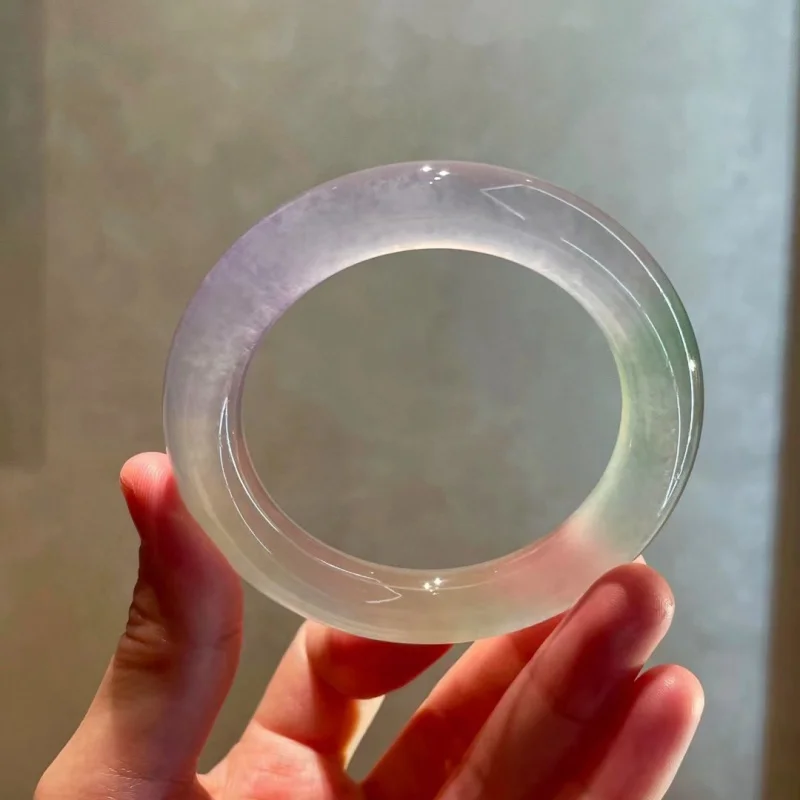 Hohe Art Frühling Farbe Myanmar Natürliche EINE Echte Lila Schwimmende Grüne Blume Runde Jade Armband Frauen