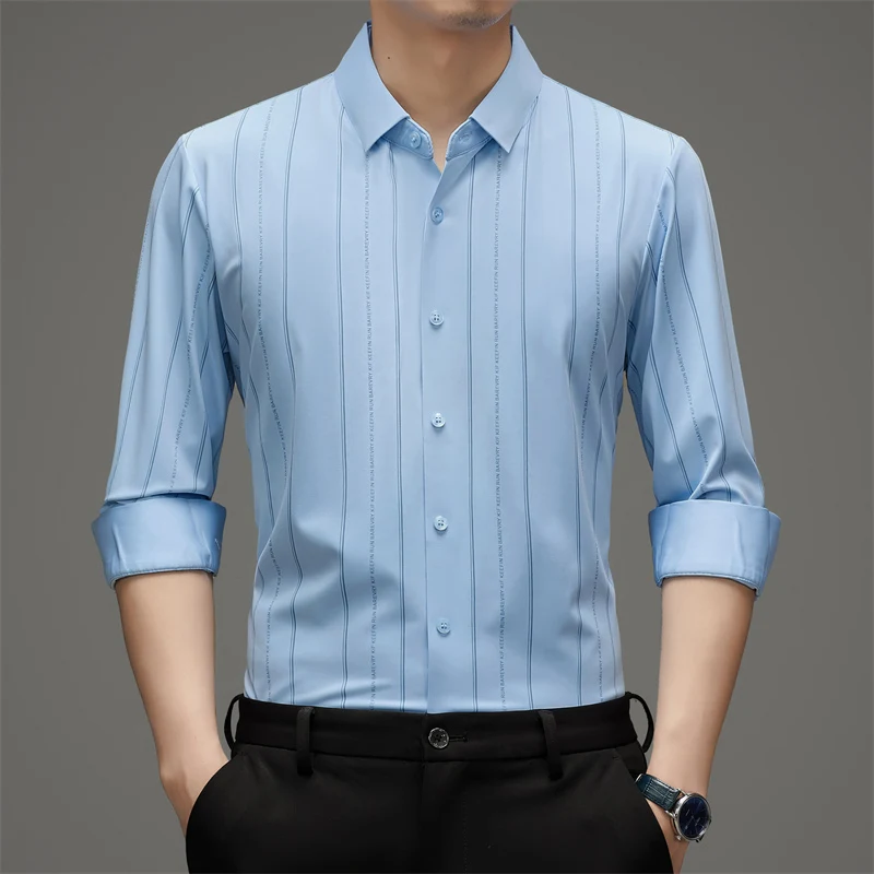 Wash And Wear Striped Luxury Long Sleeve Shirts For Men Fashion High Quality Smooth Comfortable Oversized Casual Camisa Masculia