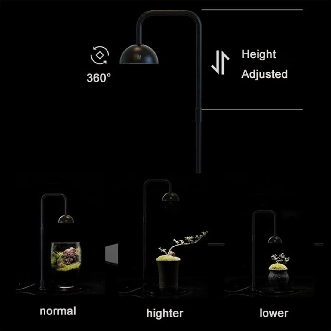 ไฟปลูกต้นไม้ LED แบบ USB สีดำ พร้อมตัวตั้งเวลาแบบหน่วยความจำ 3/6/12 ชั่วโมง สำหรับไม้อวบน้ำ, ตะไคร่น้ำ, การจัดสวนขนาดเล็ก, ตู้ปลาเบต้า