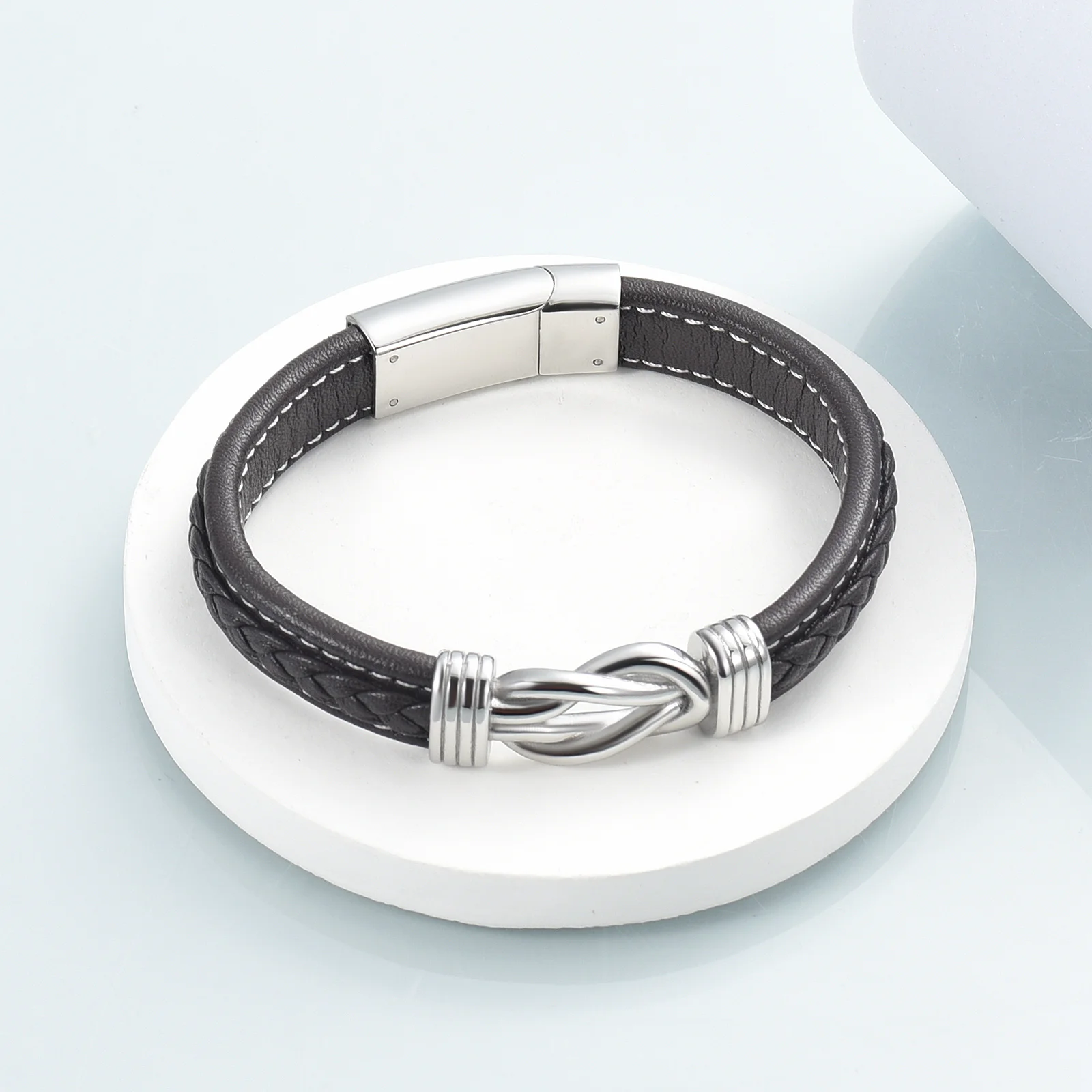 Leather Bangle Knot Locket Men Urn Bracelet Memorial For Human/Pet Ashes Customized Cremation Jewelry