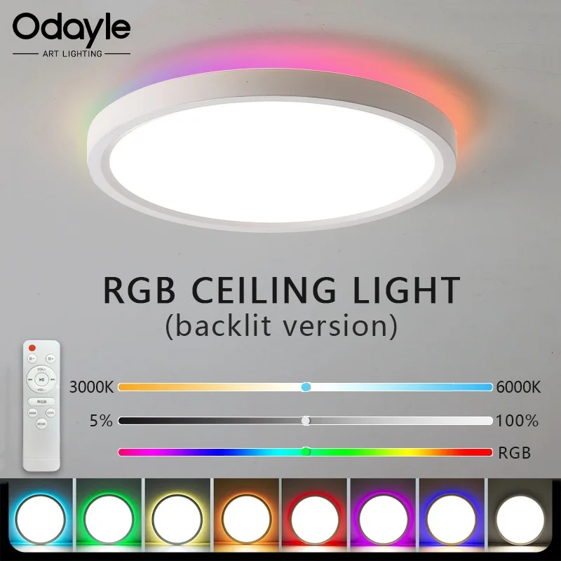 

Современный ультратонкий светодиодный потолочный светильник с RGB-подсветкой, пульт дистанционного управления с затемнением, ванная комната, гостиная, спальня, окружающее освещение