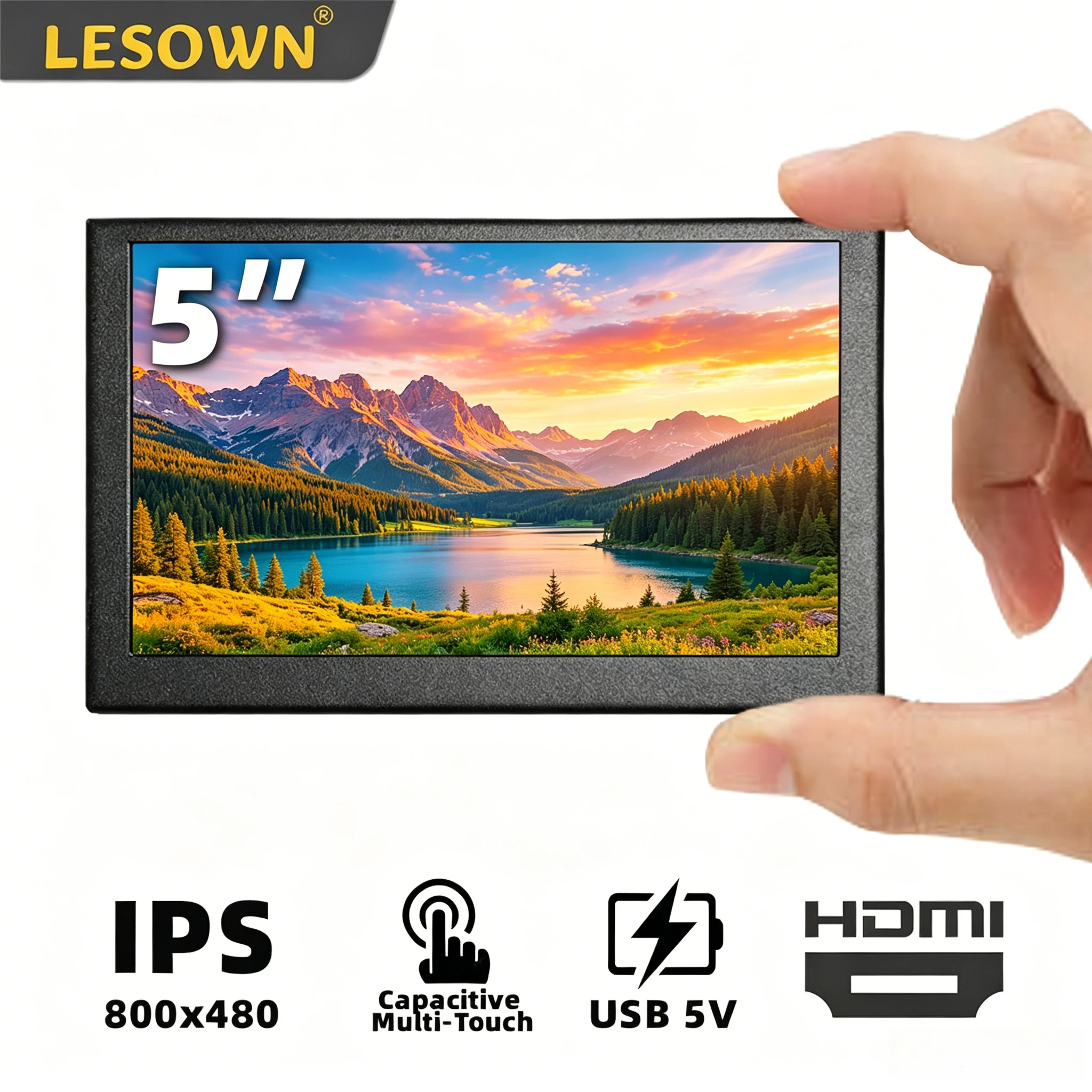 LESOWN 5 Inch 800x480 Touchscreen Embedded Touchscreen with Built-in Speaker Metal Shell SBC Mainboard Panel for Orange Pi SBC