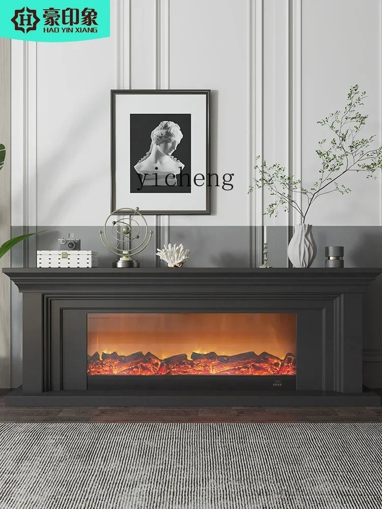 

Simple Integrated Floor Solid Wood Vintage Black Fireplace TV Cabinet White Electronic Simulation Flame Heating Stove