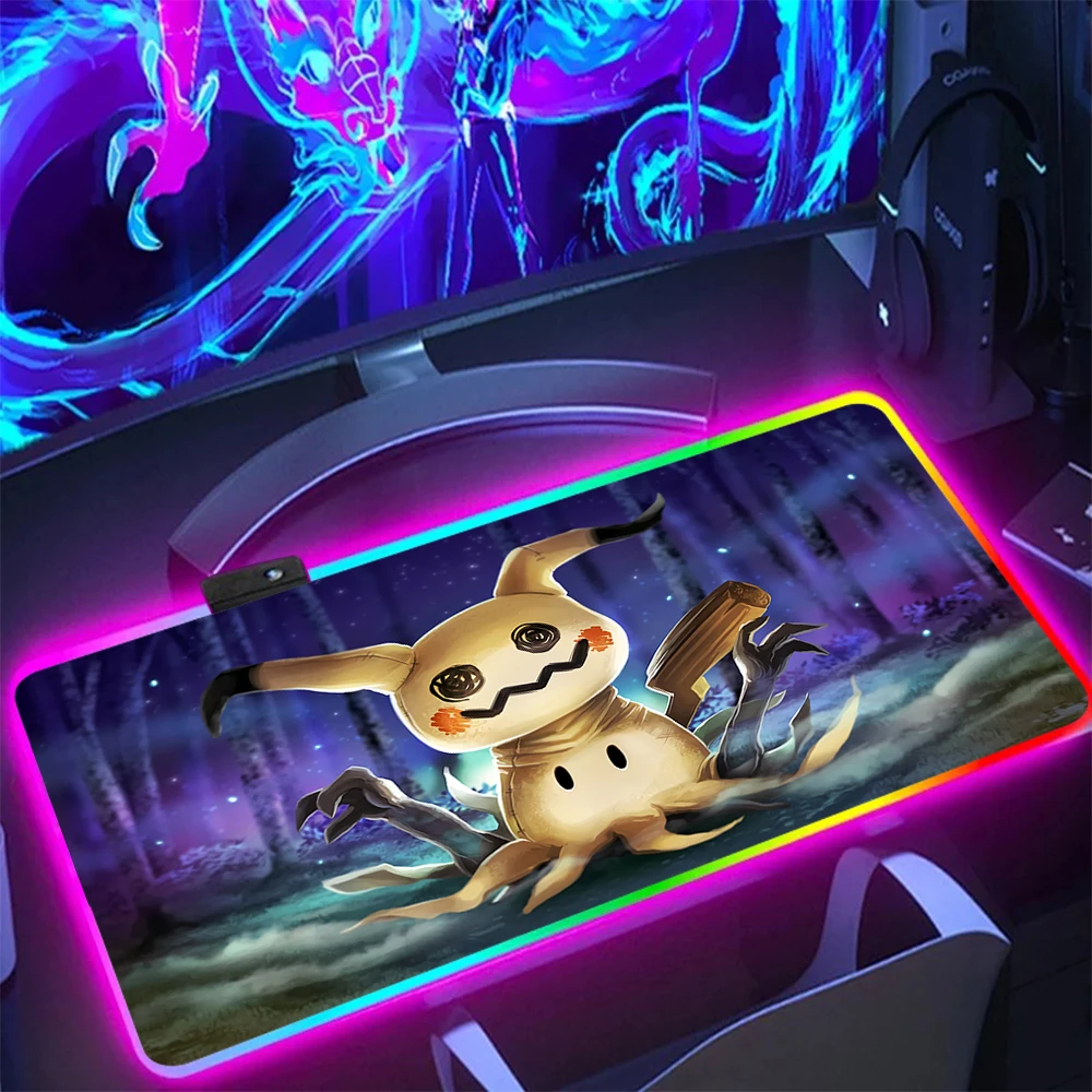 P-Pokemons Pikachus Gengars RGB PC Gamer Tastatur Mauspad Mousepad LED leuchtende Mausmatten Gummi Gaming Computer Mausepad