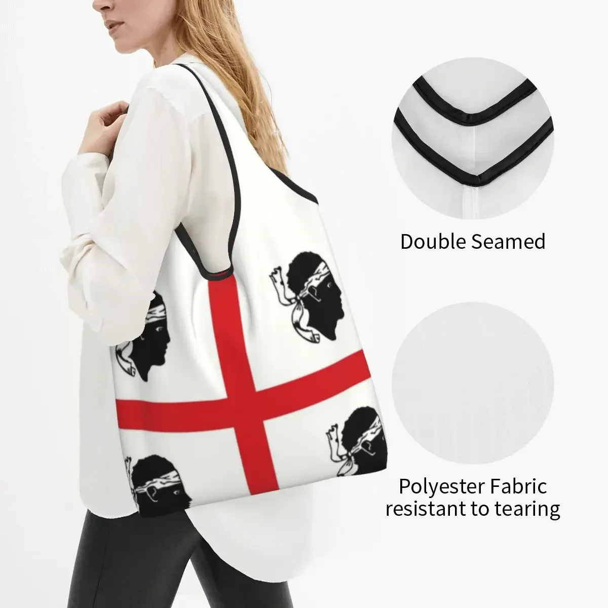 Custom Flag Of Sardinia Shopping Bag Women Portable Large Capacity Grocery Italy Sardegna Shopper Tote Bags