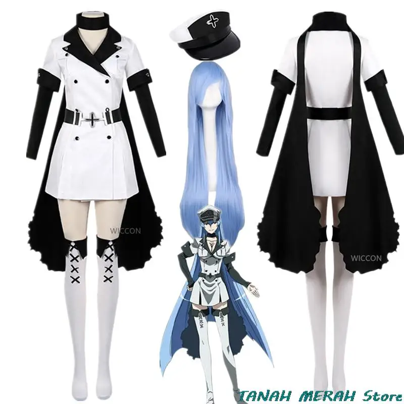 Cosplay Anime Esdeath Empire Costume Cosplay Manga Uniforme generale con cappello Parrucca Calzini Esdeath Empire Abiti