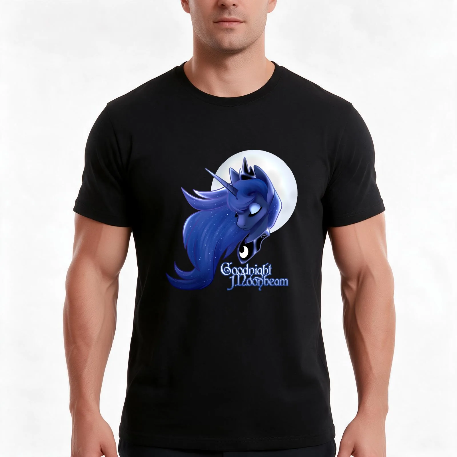 Goodnight Moonbeam T-Shirt, Summer Casual Cotton Tee, Oversized Streetwear Tops, Vintage Graphic Print, Loose Fit Short Sleeve