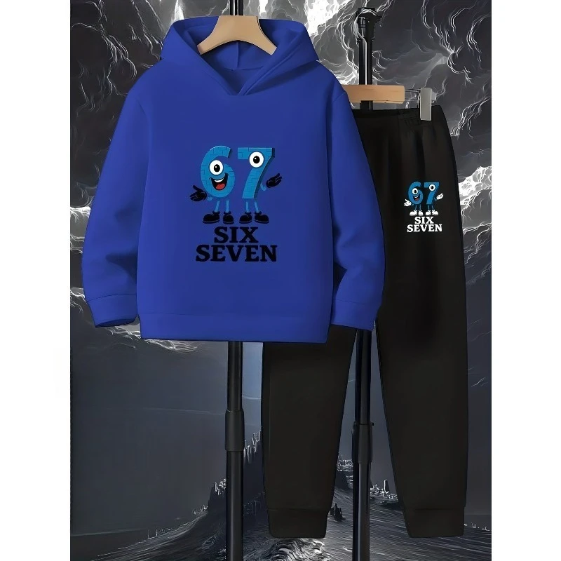 2025 Ensemble sweat-shirt à capuche décontracté et chaussures de jogging avec dessin animé 67 impression 3D pour le confort extérieur et un usage quotidien