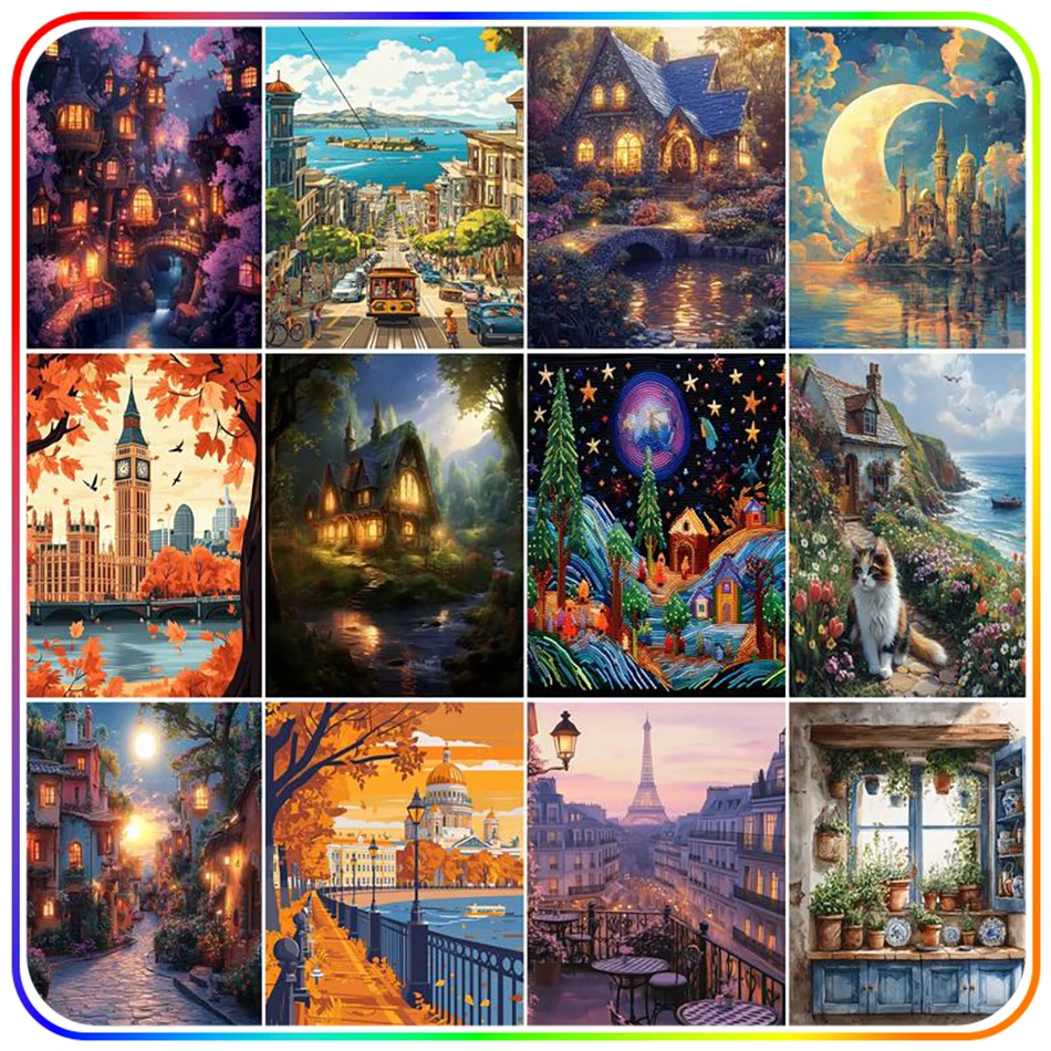 SDOYUNO ألواح تلوين حرفية لامعة غرزة مشهد المدينة الطلاء مع الماس الماس للصور الحرف 5D الماس صور Craft بها بنفسك الحرفية #1