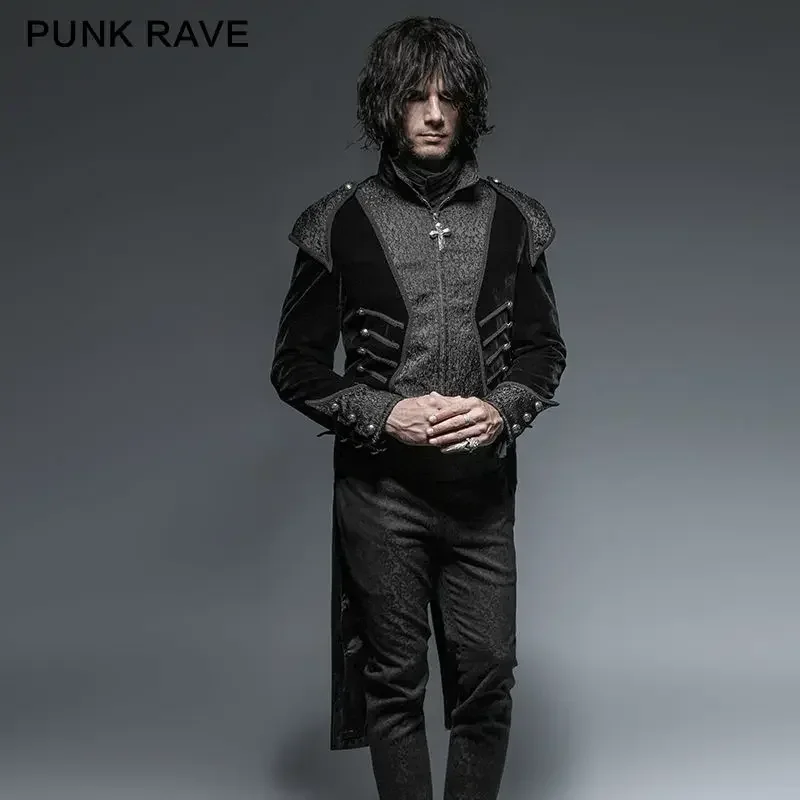 PUNK RAVE Gothic Unique Asymmetry Swallowtail Men Coat Retro Rock Visual Kei Steampunk Party Black Jacket