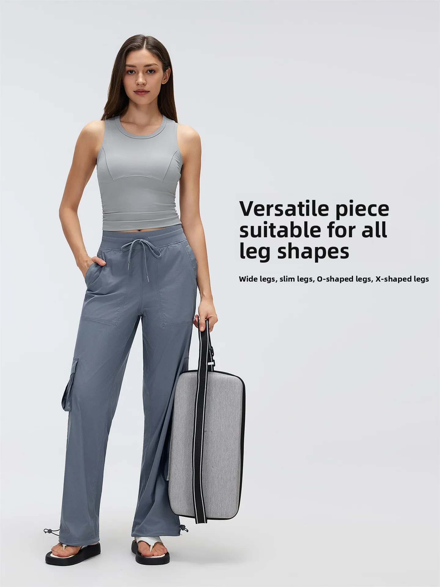 Lightweight Quick Dry Outdoor Casual Women's Workwear Loose Fit Long Trousers with Multiple Pockets Drawstring Design