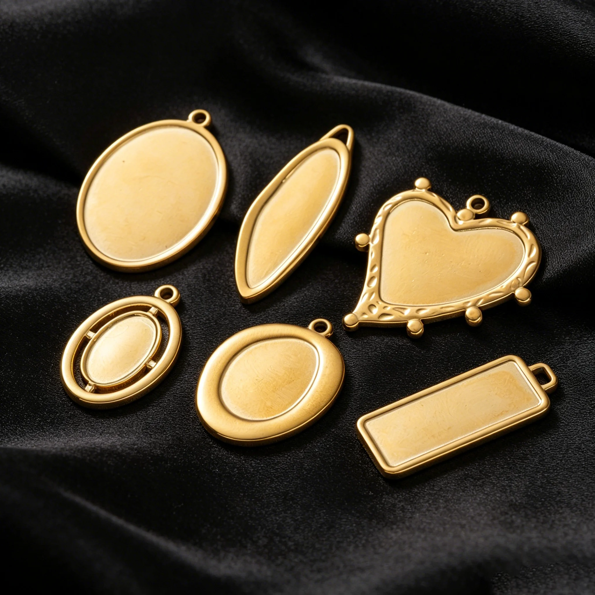 5 Stück/Set Edelstahl Ovale Mondrahmen Blanko-Lünetten DIY Ohrringe Geometrischer Herzanhänger Basis Charms Halskette Schmuckherstellung – Detail 3
