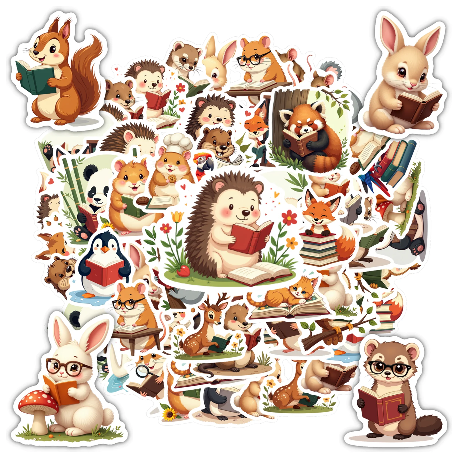 35pcs-70pcs Decals  Educational Theme Educational Cartoon Sticker Fun Animal Decor Reading Animal Sticker for Notebook Laptop